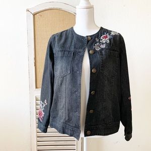 HANNAH Black Floral Embroidered Denim Jacket